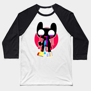 Black Drip Cat Doodle WOZZ Baseball T-Shirt